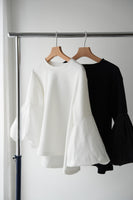 袖バルーンドッキングニットトップス　BLACK