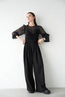 シアーブラウス×シャギービスチェセット　BLACK