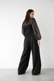 シアーブラウス×シャギービスチェセット　BLACK