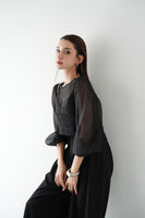 シアーブラウス×シャギービスチェセット　BLACK