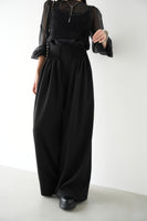 ピンタックワイドパンツ　BLACK