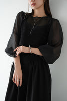 シアーブラウス×シャギービスチェセット　BLACK