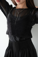 シアーブラウス×シャギービスチェセット　BLACK