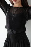 シアーブラウス×シャギービスチェセット　BLACK
