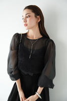 シアーブラウス×シャギービスチェセット　BLACK