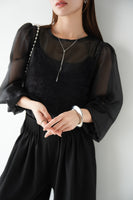 シアーブラウス×シャギービスチェセット　BLACK
