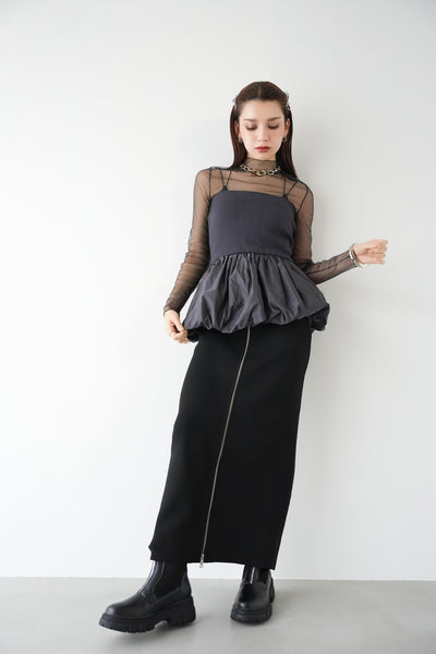 【SET】ドッキングバルーンビスチェ（charcoal）×フロントZIPニットスカート (BLACK)