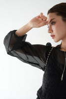 シアーブラウス×シャギービスチェセット　BLACK