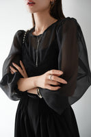 シアーブラウス×シャギービスチェセット　BLACK