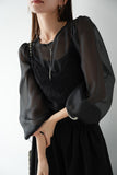シアーブラウス×シャギービスチェセット　BLACK