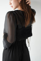 シアーブラウス×シャギービスチェセット　BLACK