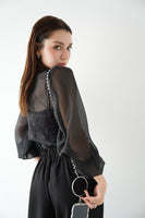 シアーブラウス×シャギービスチェセット　BLACK