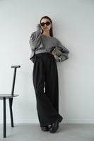 ピンタックワイドパンツ　BLACK