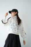 レース袖ラインブルゾン　WHITE