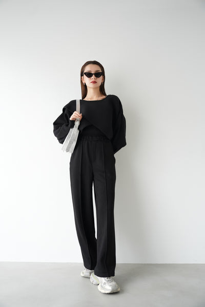 【SET】レイヤードニットセット（BLACK）×センタープレスパンツ（BLACK）