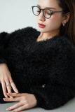 フェザーニットトップス　BLACK