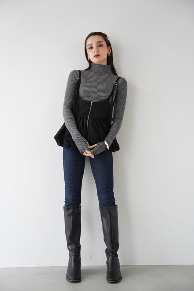 【SET】タフタバルーンビスチェ（BLACK）×裾スリット入りタイトストレートデニム