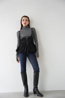 【SET】タフタバルーンビスチェ（BLACK）×裾スリット入りタイトストレートデニム
