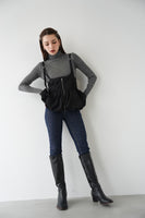 【SET】タフタバルーンビスチェ（BLACK）×裾スリット入りタイトストレートデニム