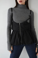 【SET】タフタバルーンビスチェ（BLACK）×裾スリット入りタイトストレートデニム