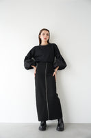 袖バルーンドッキングニットトップス　BLACK