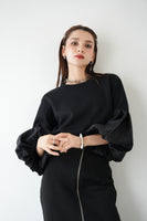 袖バルーンドッキングニットトップス　BLACK