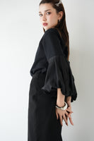 袖バルーンドッキングニットトップス　BLACK
