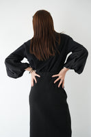 袖バルーンドッキングニットトップス　BLACK
