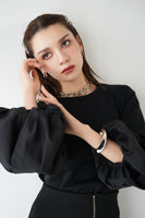 袖バルーンドッキングニットトップス　BLACK