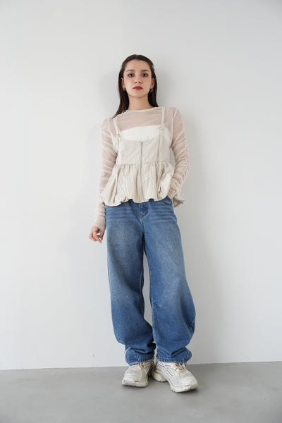 【SET】タフタバルーンビスチェ（IVORY）×カーブデニムパンツ BLUE（Mサイズ）