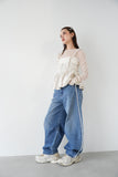 【SET】タフタバルーンビスチェ（IVORY）×カーブデニムパンツ BLUE（Sサイズ）