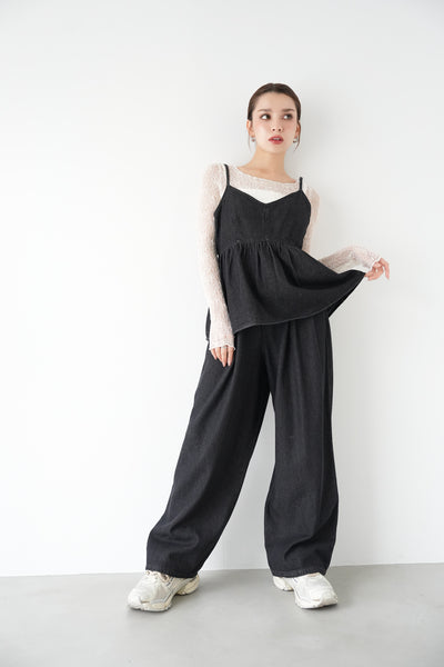 【SET】デニムキャミソール×デニムタックワイドパンツ