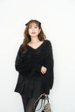 【大人気】フェザーニットトップス　BLACK