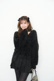 【大人気】フェザーニットトップス　BLACK
