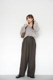 【SET】フェザーニットトップス（GRAY）×ツイルパイピングカーブパンツ　（BROWN）