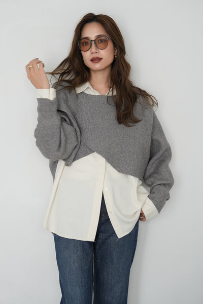 【2点SET】レイヤードニットセット　GRAY