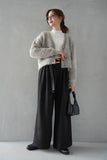【SET】フェザーニットカーディガン（GRAY）×ピンタックワイドパンツ（BLACK）