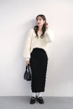 【SET】フェザーニットトップス（IVORY）×スモッキングミドル丈ニットスカート　（BLACK）