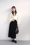 【SET】フェザーニットトップス（IVORY）×スモッキングミドル丈ニットスカート　（BLACK）