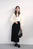 【SET】フェザーニットトップス（IVORY）×スモッキングミドル丈ニットスカート　（BLACK）