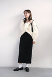 【SET】フェザーニットトップス（IVORY）×スモッキングミドル丈ニットスカート　（BLACK）