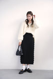 【SET】フェザーニットトップス（IVORY）×スモッキングミドル丈ニットスカート　（BLACK）