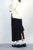スモッキングミドル丈ニットスカート　BLACK