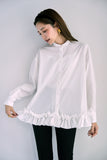 ブロード裾フリルブラウス　WHITE
