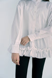 ブロード裾フリルブラウス　WHITE