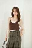 シアーブラウス×シャギービスチェセット　BEIGE