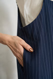 ハイウェストピンストライプサロペット　NAVY