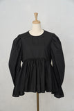 ペプラムギャザーブラウス　BLACK