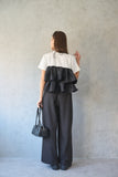 【SET】ドッキングフリルTシャツ（MIX）×ピンタックワイドパンツ（BLACK）
