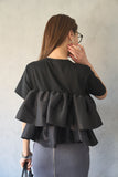 【残りわずか！】ドッキングフリルTシャツ　BLACK